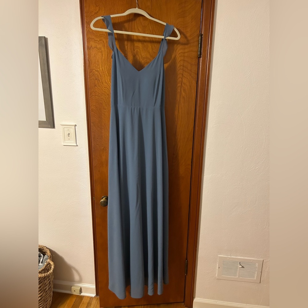 Lulu's Blue Sleeveless Scoop Neck Maxi Bridesmaid Dress